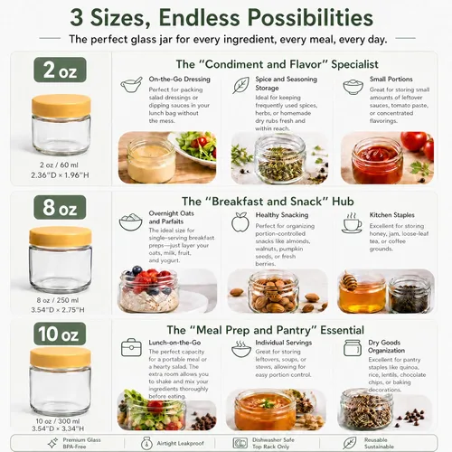 Miniatura 4 de EONJOE Frascos de vidrio de 8 oz con tapas 1 taza Recipientes pequeños de alimentos para pudín de chía, mermelada, bocadillos, yogur, avena durante
