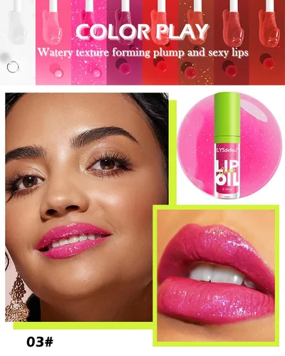 Miniatura 2 de Aceite labial LYSdefeu - 1 unidad con cabezal de cepillo grande, aceite de brillo de labios rosa hidratante, brillo labial transparente brillante