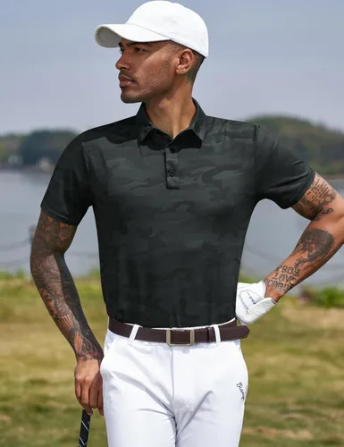 Miniatura 71 de TAPULCO Camisetas tipo polo de secado rápido para hombre, diseño de camuflaje, atléticas, ligeras, transpirables, casuales, para golf