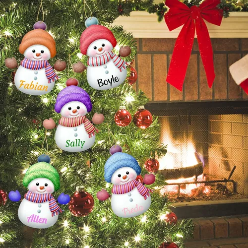 Miniatura 6 de 7 adornos de Navidad personalizados de muñeco de nieve con nombre, adornos familiares personalizados para árbol de Navidad, decoración colgante