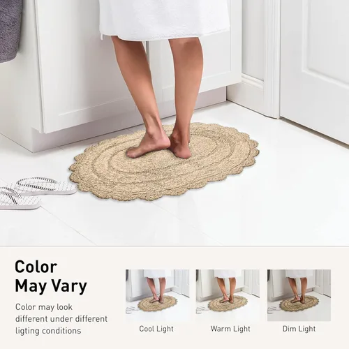 Miniatura 6 de Chardin home Alfombra de baño de ganchillo beige, alfombra de baño ovalada 100% algodón con borde de ganchillo artesanal hecho a mano, alfombra