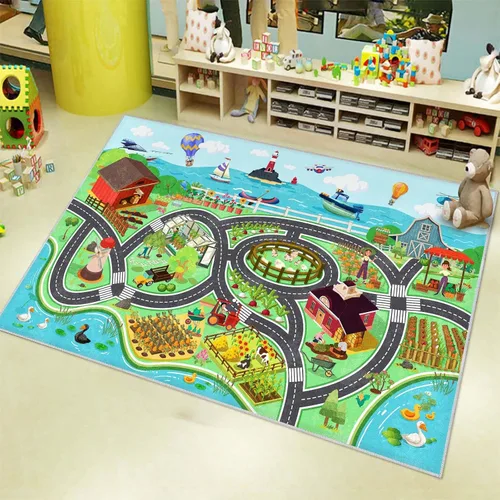 Miniatura 4 de Alfombras de juego de autos y caminos para sala de juegos, alfombras rectangulares lavables y antideslizantes para dormitorio de niñas y dormitorio