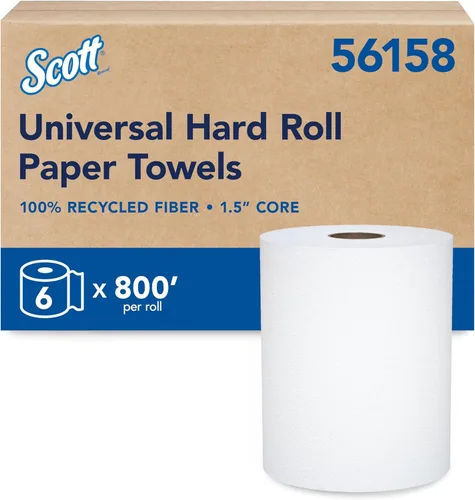 Scott Professional Toallas de Papel Universales de Fibra 100% Reciclada en Rollo Duro, a Granel (56158), Enrollado Duro Núcleo de 1.5', Bolsillos de