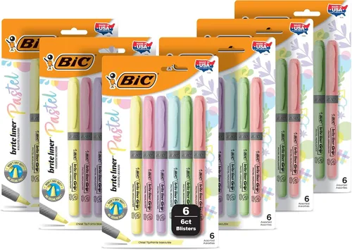 BIC Brite Liner Grip - Juego de resaltadores pastel, punta de cincel, paquete de 36 resaltadores pastel en varios colores, bonitos resaltadores para