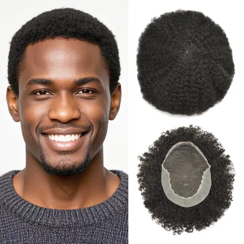 Miniatura 16 de LYRICAL HAIR Afro Kinky Curly Toupee – Cabello humano brasileño para hombre Toupee HD encaje frontal – Afro Americano Hombres Afro Ondulado Sistema