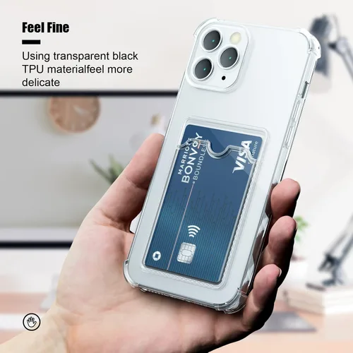Miniatura 7 de AKABEILA Funda para iPhone 11 Pro Clear Cute Phone Case Soft TPU Wallet Case Slim Bag Cover a prueba de golpes con ranura para tarjetas Transparente