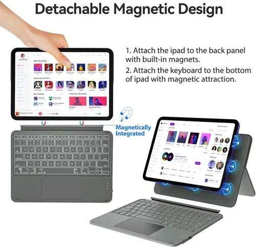 Miniatura 3 de Funda táctil para iPad de 10.ª generación con teclado (10.9", 2022) y iPad 11 (A16, 2025): Funda con soporte magnético dividido, panel multitáctil