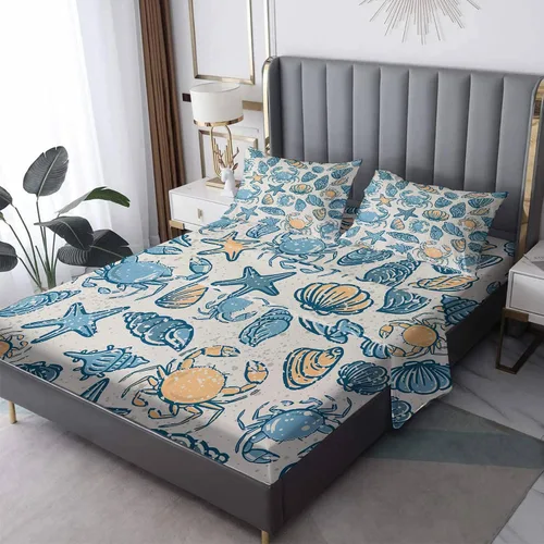 Miniatura 8 de Shark Sheets tamaño California King, sábanas para cama de mar, sábanas y fundas de almohada estampadas de 4 piezas, sábana bajera ajustable