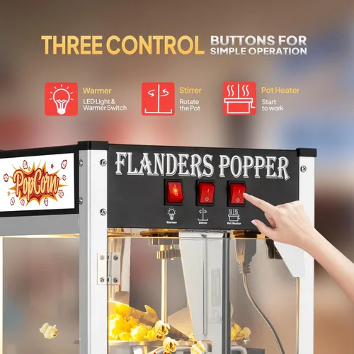 Miniatura 4 de Bonnlo Máquina de palomitas de maíz estilo cine con carrito y ruedas, máquina de palomitas de maíz de 8 onzas con cuchara de palomitas de maíz, Negro