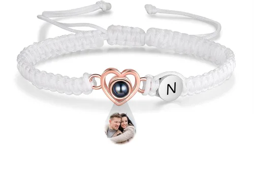 Miniatura 18 de Pulsera con inicial personalizada con imagen en el interior, cuerda de proyección de fotos personalizada para hombres y mujeres, regalo