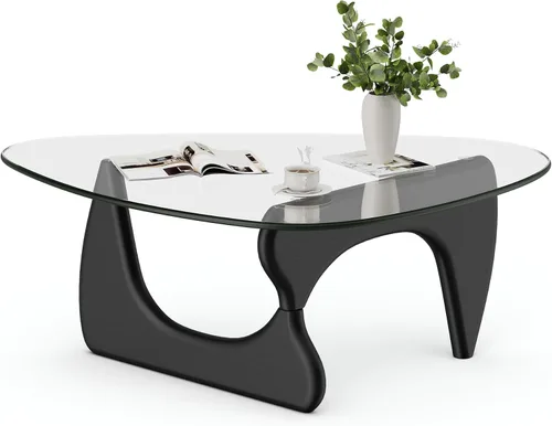 Miniatura 7 de Mesa de centro de cristal triangular moderna de mediados de siglo para sala de estar, mesa auxiliar minimalista para dormitorio, oficina y recepción