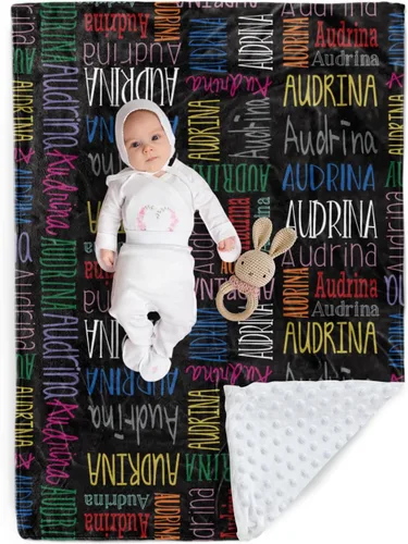 Miniatura 11 de Manta de bebé personalizada, diseño de nombres personalizados, manta de felpa suave con respaldo de puntos de doble capa para niños y niñas, Color01