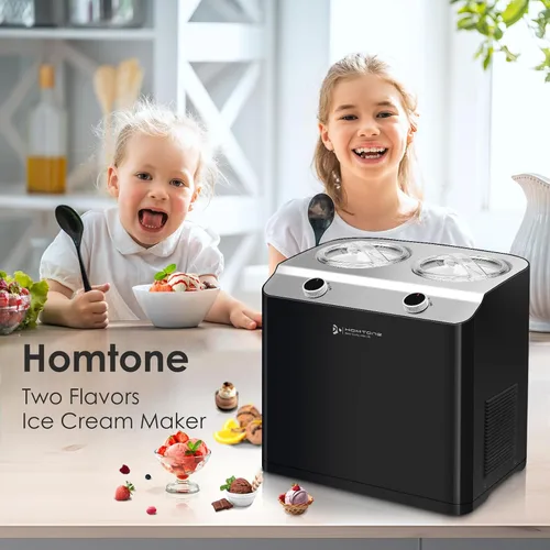 Miniatura 4 de Homtone Máquina de helados de 2 sabores, compresor automático de helados con 2 cuencos, 2.6 cuartos de galón (2 x 1.3 qt) de mayor capacidad