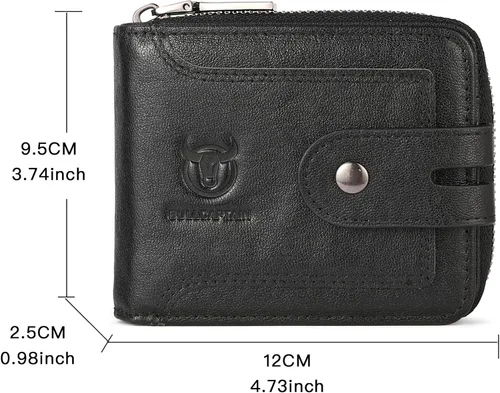 Miniatura 92 de LUKZIJAES Billetera de cuero genuino para hombre, con bloqueo RFID, delgada, plegable, bolsillo frontal, #3-Café, Vintage