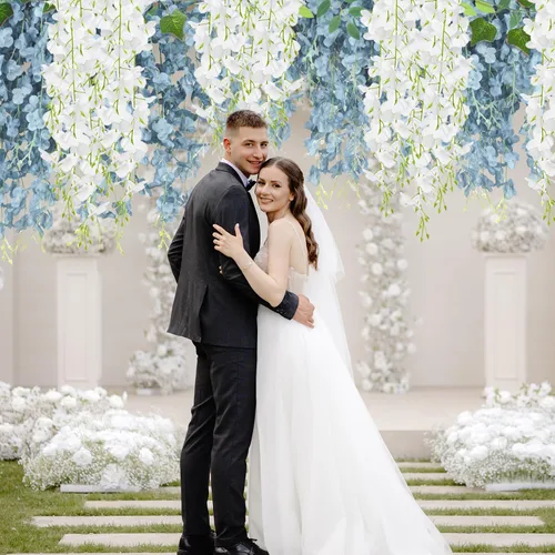 Miniatura 2 de 25 Pcs Artificial Wisteria Hanging Flowers 3.6ft Dusty Blue & White Fake Hanging Flowers Garland Silk Flowers Rattan String Faux Wisteria Vine for