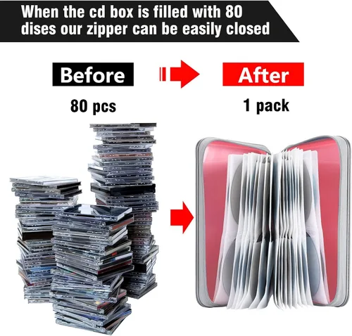 Miniatura 4 de Siveit Funda para CD, soporte para CD/DVD, cartera con capacidad para 80, fundas para CD y DVD, estuches duros de plástico para CD y DVD, Rosa claro