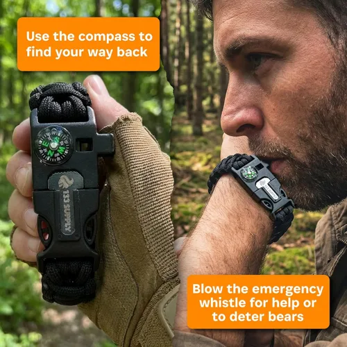 Miniatura 6 de Paracord Pulsera con Brújula Senderismo Supervivencia Emergencia Silbato Encendedor Kit Equipo de Camping Esenciales de Senderismo Pesca Caza