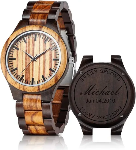Miniatura 14 de Relojes de madera grabados personalizados – Relojes de madera de cumpleaños o aniversario personalizados para hombres, marido, novio, papá, hijo