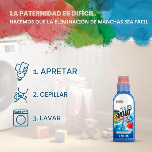 Miniatura 9 de Shout Gel removedor de manchas avanzado para ropa sucia, gel ultra concentrado con cepillo limpiador integrado para manchas profundas, 8.7 onzas
