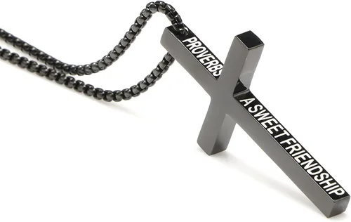 Miniatura 5 de Collar con dije de cruz cristiana para hombre de acero inoxidable chapado en oro o plata, o negro religioso y minimalista, para joyería de bautismo