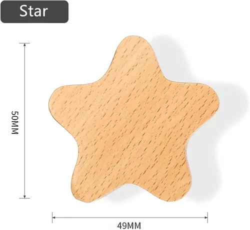 Miniatura 2 de 2 pomos de madera con forma de estrella, pomos decorativos de madera para aparador con tornillos, tiradores de tocador de madera sin terminar, pomos