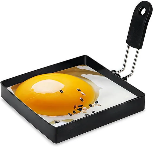 Miniatura 6 de Anillos para huevos de 3.5 pulgadas con mango de silicona, anillos de cocina para huevos de acero inoxidable, antiadherentes, para freír huevos