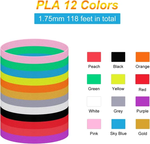 Miniatura 2 de Recargas de filamento para bolígrafo 3D Kretrum 12 colores Compatible con SCRIB3D MYNT3D PIKA3D Bolígrafo 3D para niños Cada color 3.05 metros