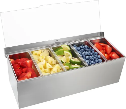 Miniatura 8 de MOLIGOU Servidor de condimentos refrigerado con tapa, bandeja de condimentos refrigerados con 5 compartimentos extraíbles, recipientes para servir