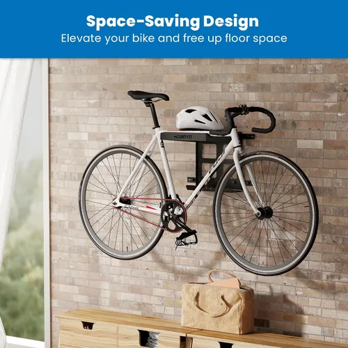 Miniatura 2 de Mount-It! Soporte de pared para bicicleta con estante y ganchos, soporte horizontal para interiores para garaje, hogar, ahorro de espacio, colgador