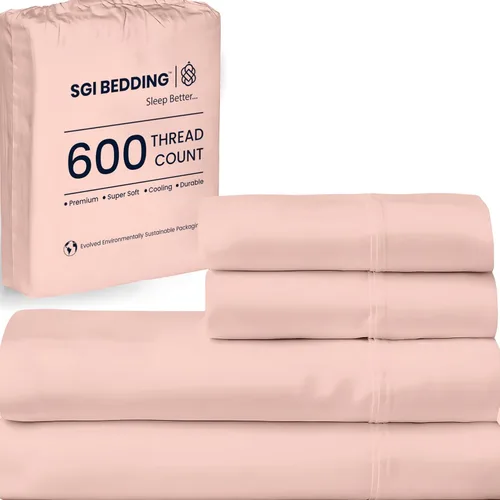 Miniatura 13 de SGI Bedding - Juego de sábanas de 600 hilos, 4 piezas, 100% de algodón egipcio, tamaño completo, juego de sábanas con bolsillo profundo de 38 cm