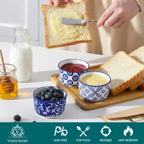Miniatura 3 de vancasso Selene - Juego de 6 mini ramequines de cerámica de 4 onzas, tazas para hornear aptas para horno para crème brûlée, soufflés, postres
