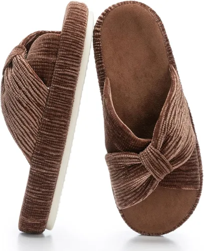 Miniatura 8 de Chantomoo - Pantuflas para mujer de espuma viscoelástica para la casa con cordón, lazo y tiras cruzadas, zapatos de cama cómodos y de moda