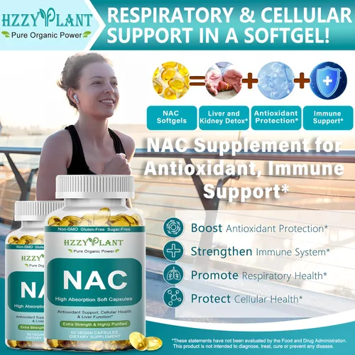 Miniatura 3 de Suplemento NAC – Cápsulas blandas de NAC para antioxidante, inmune, respiratorio, apoyo para la salud hepática – Suplemento NAC de alta absorción N