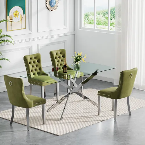Miniatura 35 de Juego de 4 mesas de comedor de cristal para 4, juego de 4 mesas y sillas de cocina modernas, juego de mesa de comedor de cocina de 5 piezas con mesa