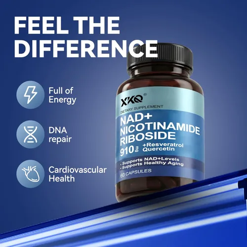 Miniatura 6 de XKQ Suplemento NAD+ de 910 mg, 60 porciones, toma 2 al día Ribosida de nicotinamida para un envejecimiento saludable, apoya la energía celular
