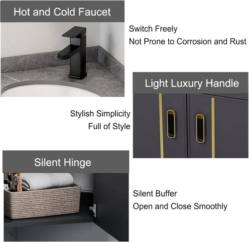 Miniatura 6 de Fregadero de montaje en pared, lavabo de esquina de baño, fregadero de cerámica, combo para espacio pequeño montado en la pared, diseño de juego