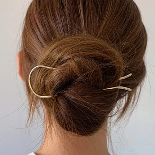 Miniatura 2 de HYFEEL Horquilla de metal para el cabello, 4.6 pulgadas, simple, en forma de U, palillos de pelo updo de aleación chapada en oro de 2 puntas, pinzas