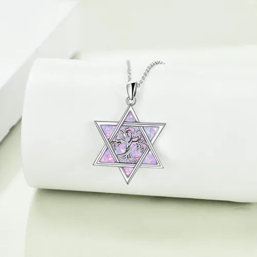 Miniatura 10 de YFN Collar de estrella de David de plata de ley, concha de abulón, árbol de la vida, joyería judía, regalos para mujeres y hombres