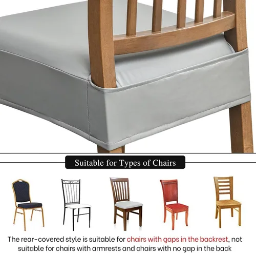Miniatura 4 de NILUOH Fundas impermeables para sillas de comedor, juego de 4, fundas de asiento de cuero PU para sillas de comedor, fundas de silla extraíbles