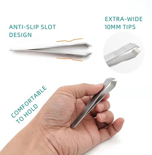Miniatura 4 de AUSOMTEK Pinzas para arrancar barba y cabello, herramienta fina para cejas, acero inoxidable, punta de 0.394 in, diseño de ranura antideslizante