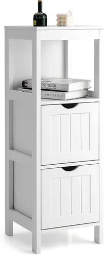 Miniatura 11 de Tangkula Armario de almacenamiento de baño pequeño con 2 cajones extraíbles, armario de piso independiente de madera para baño, dispositivo Negro