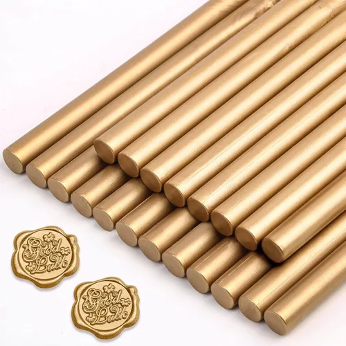 PAXCOO - 20 varillas de cera para sellar, pistola de pegamento para invitaciones de boda, cartas, sobres, tarjetas y manualidades (oro antiguo)