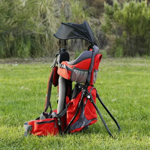 Miniatura 9 de ClevrPlus Canyonero Mochila Portabebés de Camping para Senderismo con Niños Pequeños con Soporte y Visera Parasol, Rojo