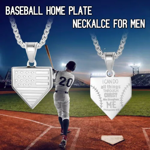 Miniatura 4 de Collar de placa de béisbol para hombre, con colgante de escudo de bandera de Estados Unidos, cadena de acero inoxidable de 22 + 2 pulgadas, joyería