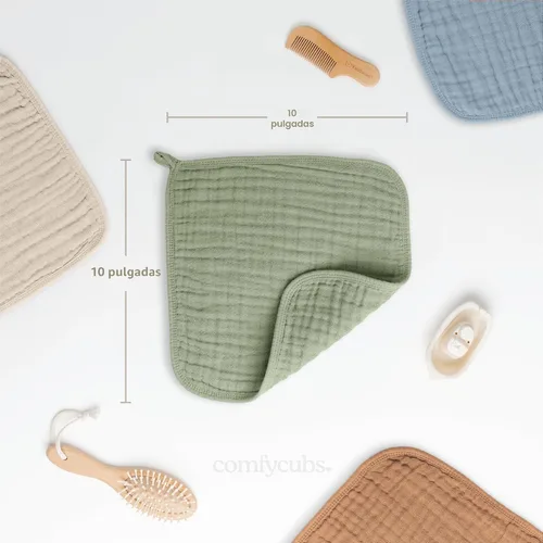 Miniatura 3 de Comfy Cubs - Toallitas de muselina para bebé, paquete de 10 paños suaves de algodón de 6 capas, para piel sensible, 10 x 10 pulgadas, tamaño grande
