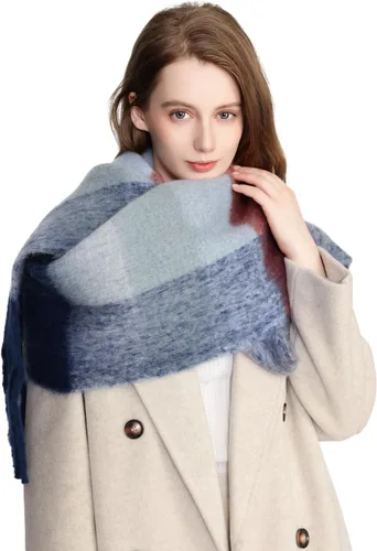 Miniatura 2 de Yatemiole Bufanda de cachemira para mujer, bufanda de cuadros de color grande para invierno