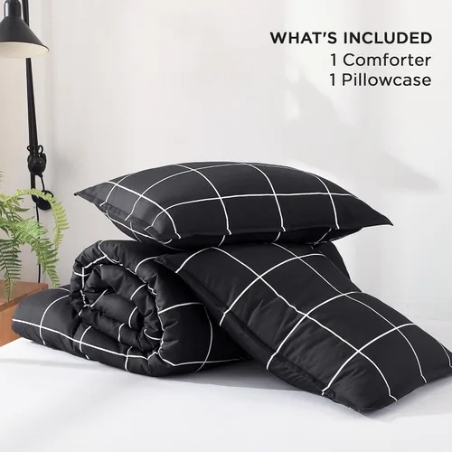 Miniatura 7 de Andency Edredón a cuadros tamaño individual (66 x 90 pulgadas), juego de cama a cuadros negros y blancos para adolescentes y niños, ropa de cama