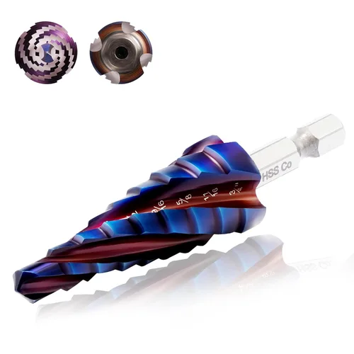 Broca de cuatro espirales de cobalto para flauta (Pro), acero de alta velocidad M35, brocas de paso de vástago hexagonal de 1/4 pulgadas para metal,