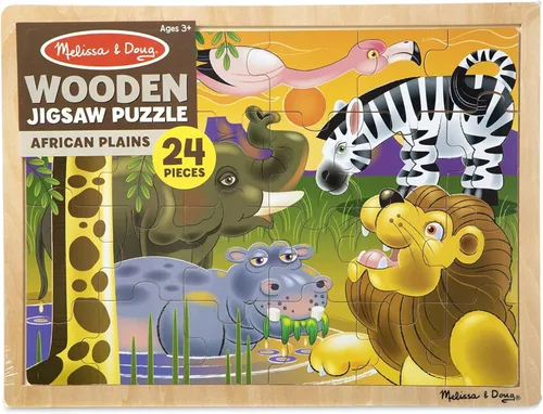 Miniatura 6 de Rompecabezas Melissa & Doug de safari en llanuras africanas, de madera con bandeja de almacenamiento (24 piezas)