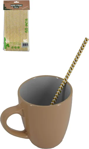 Miniatura 3 de Uniware 50 pajitas de papel de larga duración de 0.2 x 7.7 pulgadas, 8 estilos (cheurón dorado)